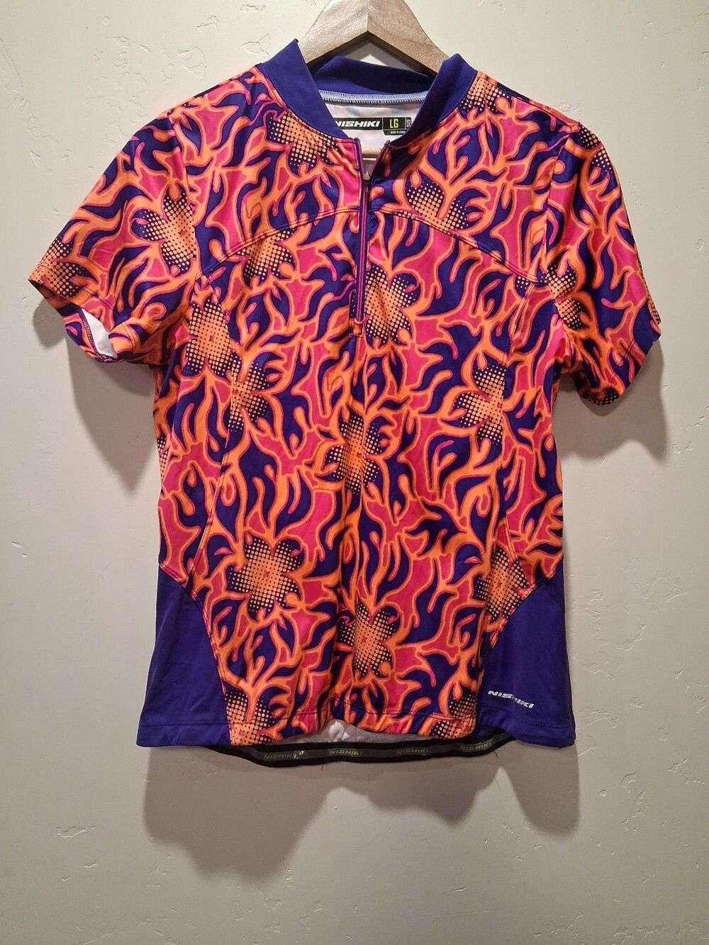 Nishiki Women's Size Large Pink/Purple Hawaiian Geometric Cycling Jersey Sports